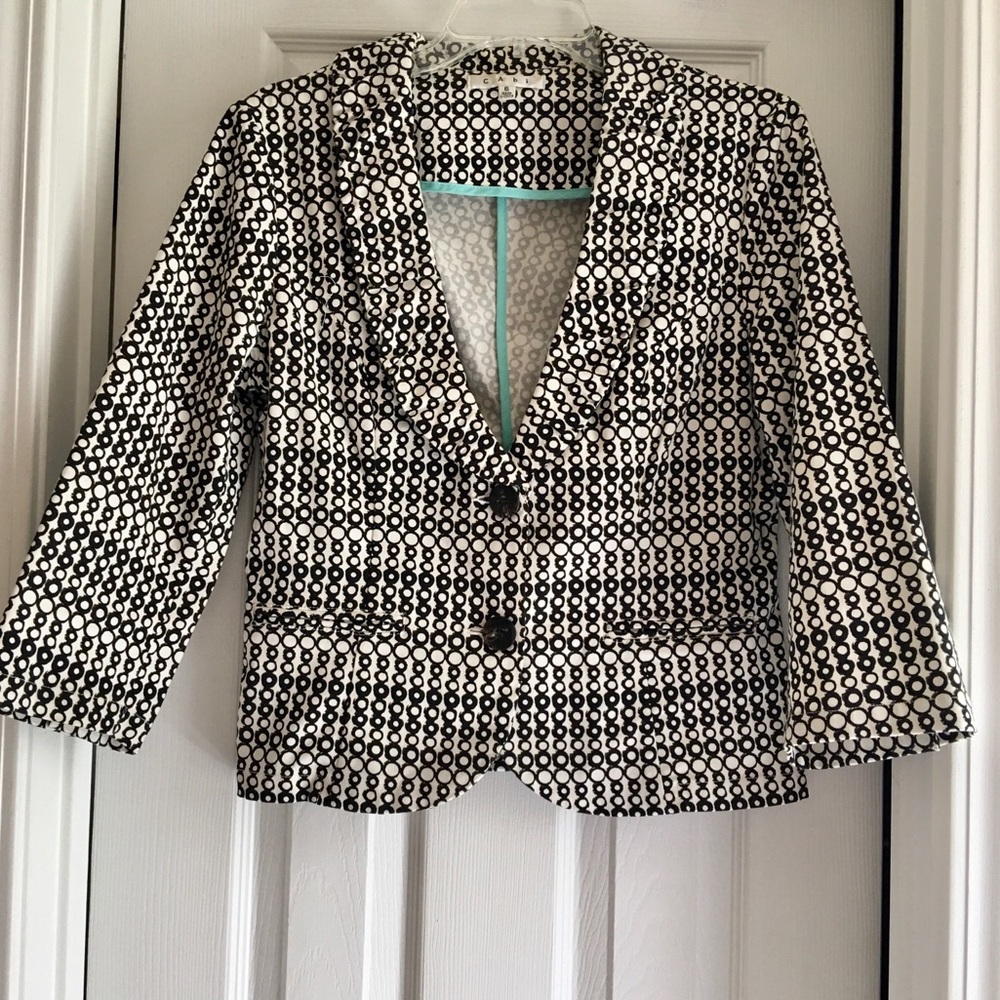 CAbi Black and White Circle-Print Blazer Jacket